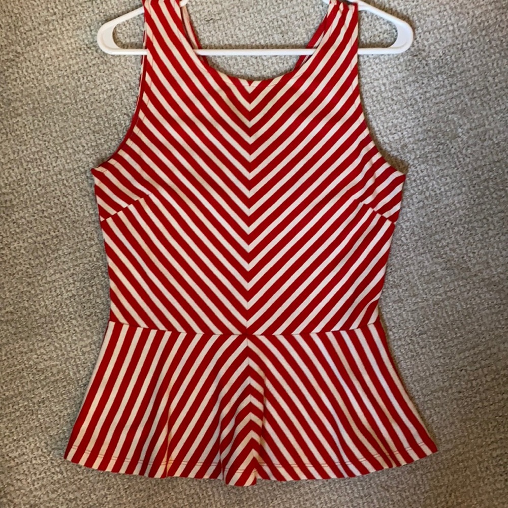 Banana Republic Red White Striped Peplum Top